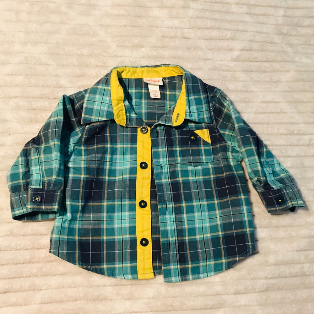 5/$20 Cat & Jack blue plaid button down 3/6 month